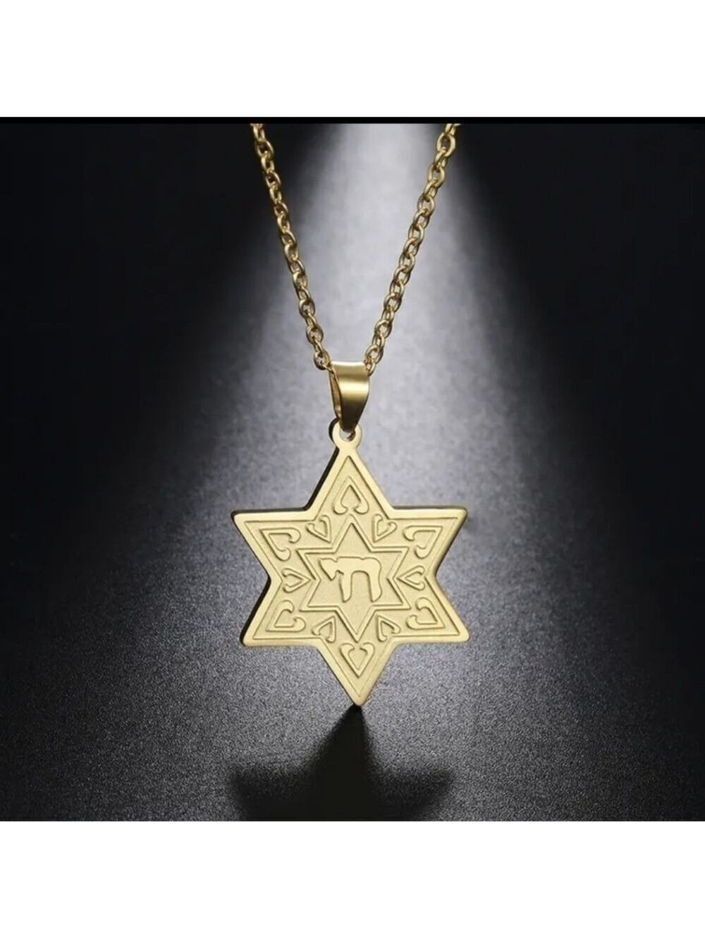 Necklace--Stainless Star of David w/Chai, Gold or Silver Tone
